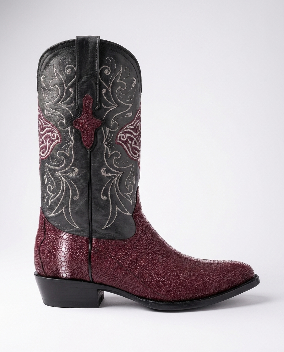 Burgundy Stingray boot - side profile