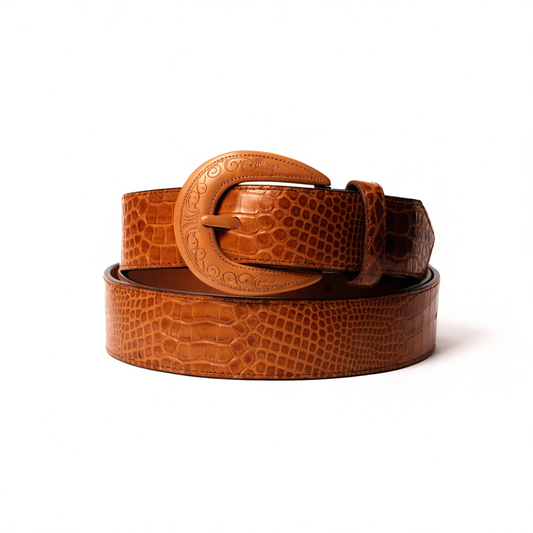 Lizard Cognac tan lizard cowboy belt