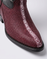 Burgundy Stingray boot - pearl-node texture detail